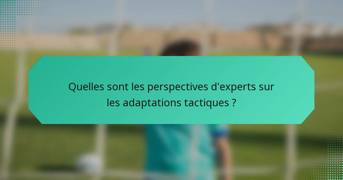 Quelles sont les perspectives d'experts sur les adaptations tactiques ?