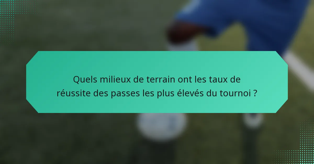 Quels milieux de terrain ont les taux de réussite des passes les plus élevés du tournoi ?